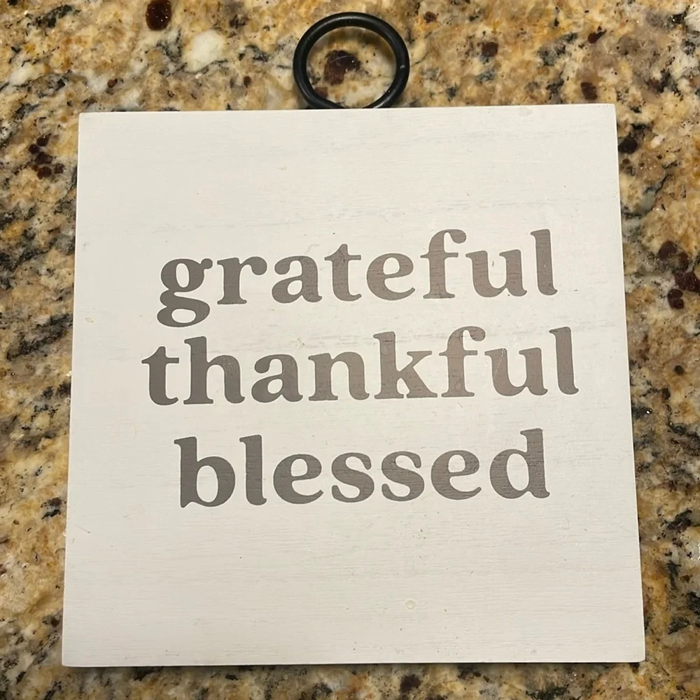 🩷 3/$18 hanging caption box grateful thankful blessed white gray